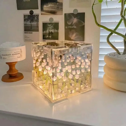 Tulip Cube Lamp - A Garden of Light and Magic