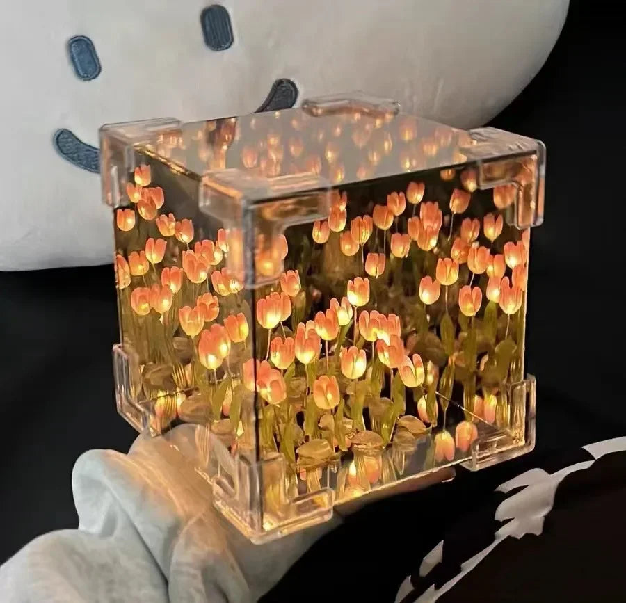 Tulip Cube Lamp - A Garden of Light and Magic