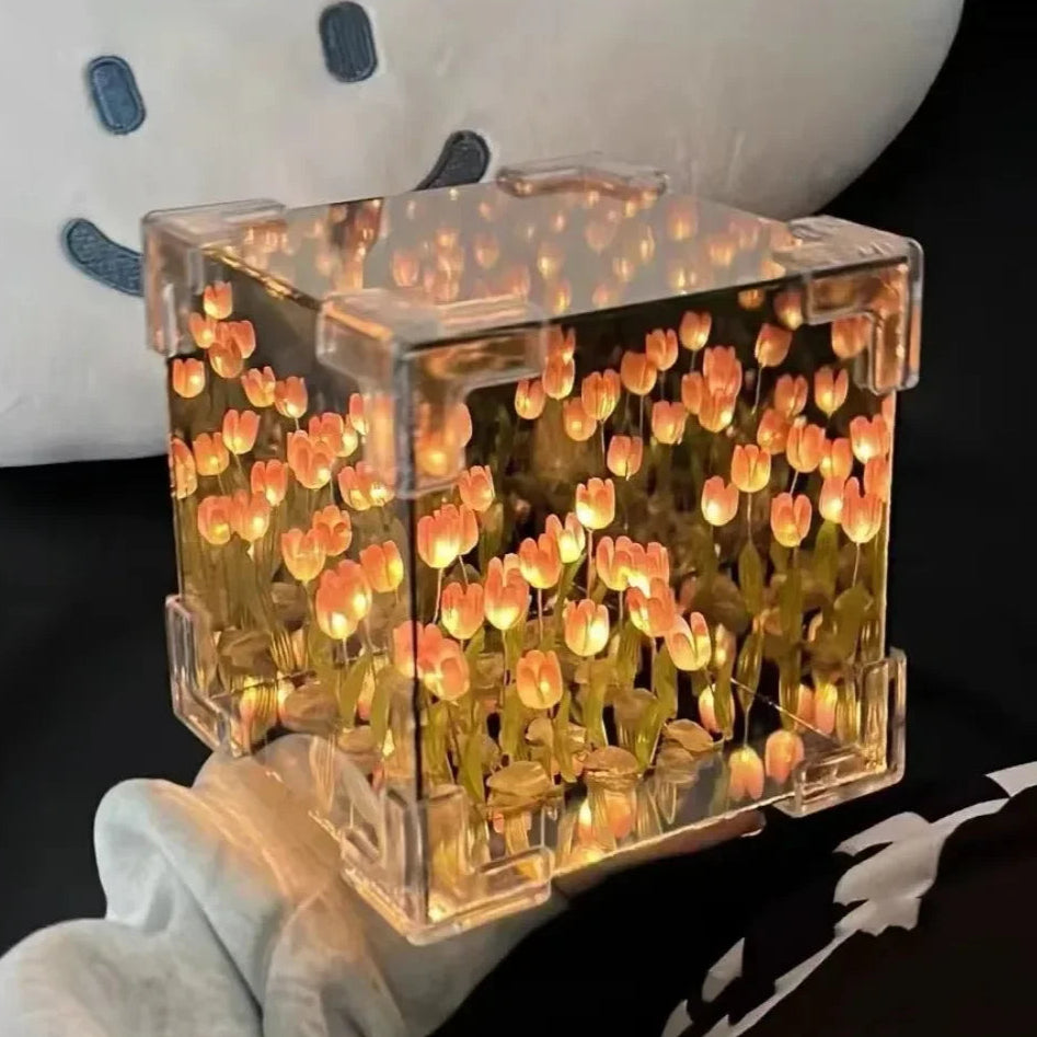 Tulip Cube Lamp - A Garden of Light and Magic